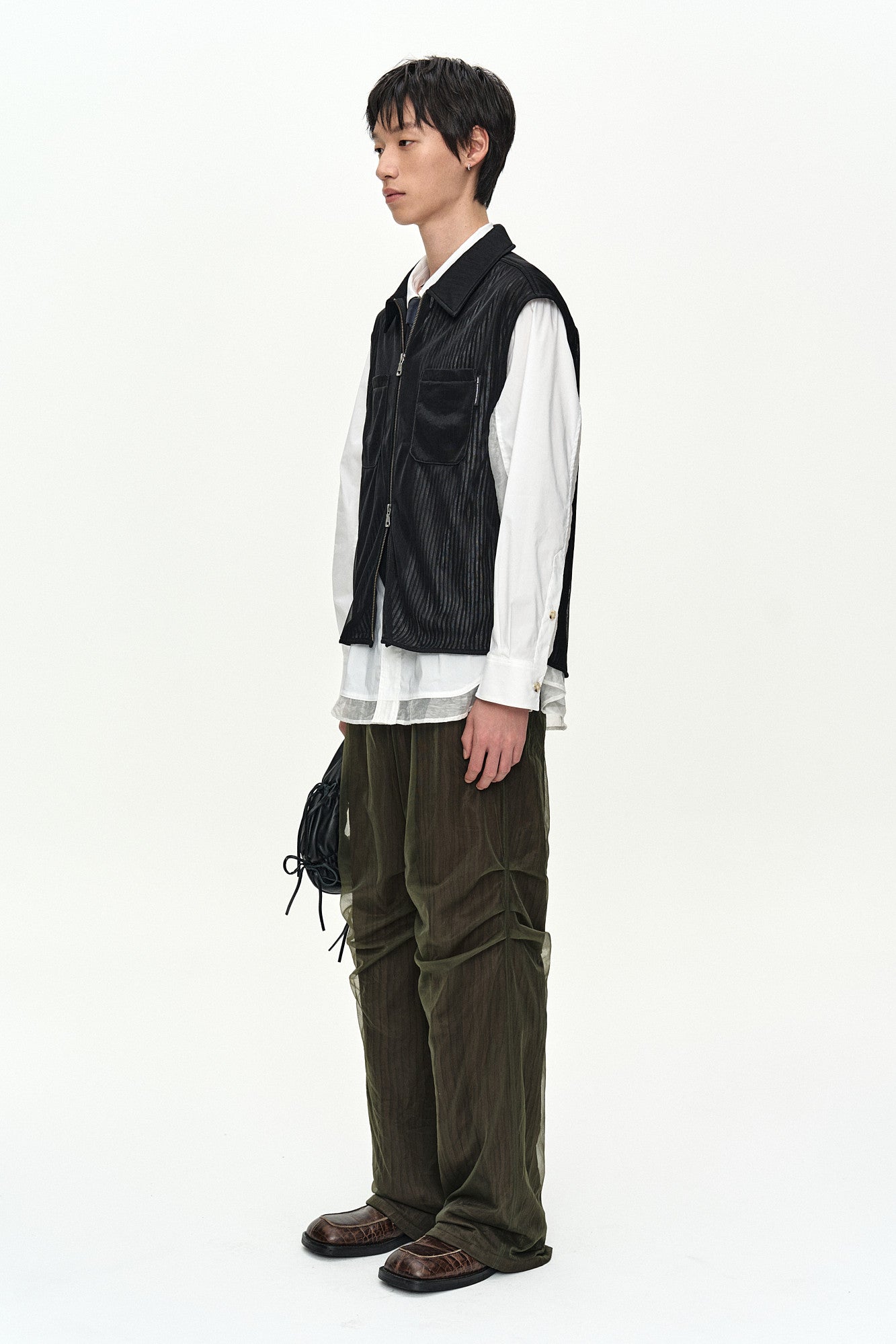 Andersson Bell - Overlay Pleats Wide-Leg Trousers (Khaki Brown) product image 2 | TRAB K-Fashion Australia