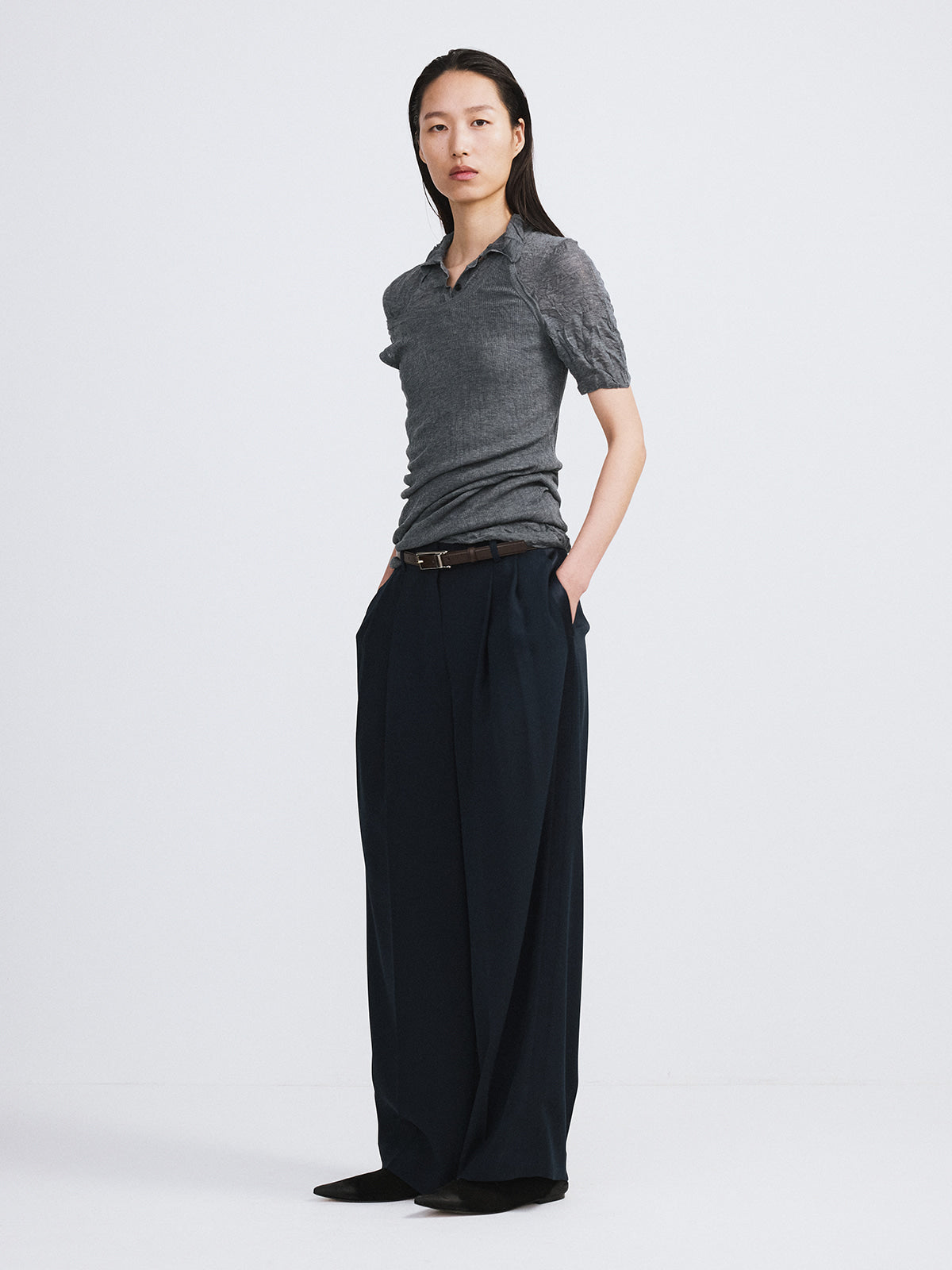 Recto - Tuxedo Detail Fluid Suit Pants (Dark Navy) product image 2 | TRAB K-Fashion Australia