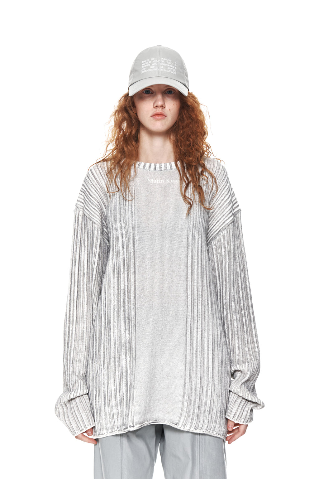 Matin Kim - Stripe Printed Knit Pullover (Grey) product image 10 | TRAB K-Fashion Australia