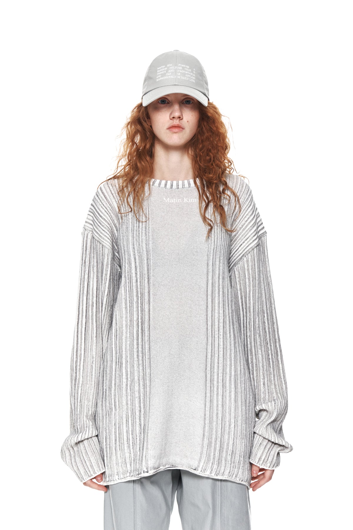 Matin Kim - Stripe Printed Knit Pullover (Grey) product image 10 | TRAB K-Fashion Australia