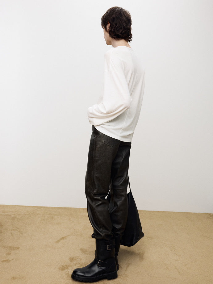 Tonywack - Leather Flared-Leg Pants (Vintage Treatment) (Black) product image 4 | TRAB K-Fashion Australia