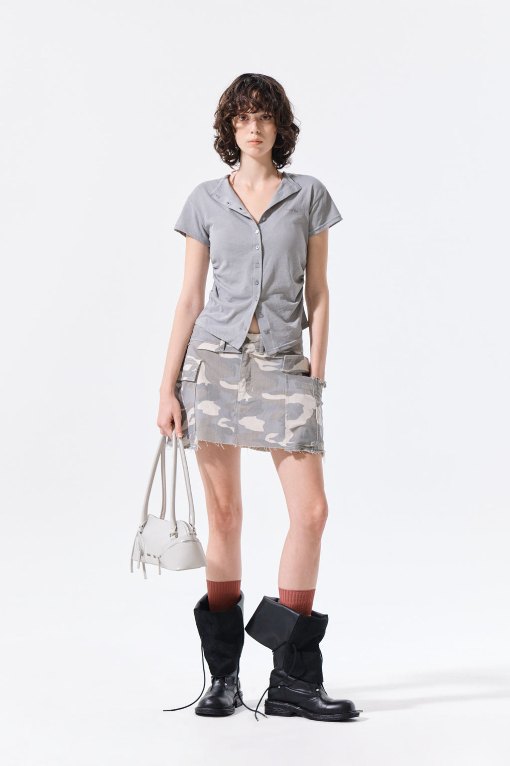Matin Kim - Side Shirring Button Top (Grey) product image 9 | TRAB K-Fashion Australia