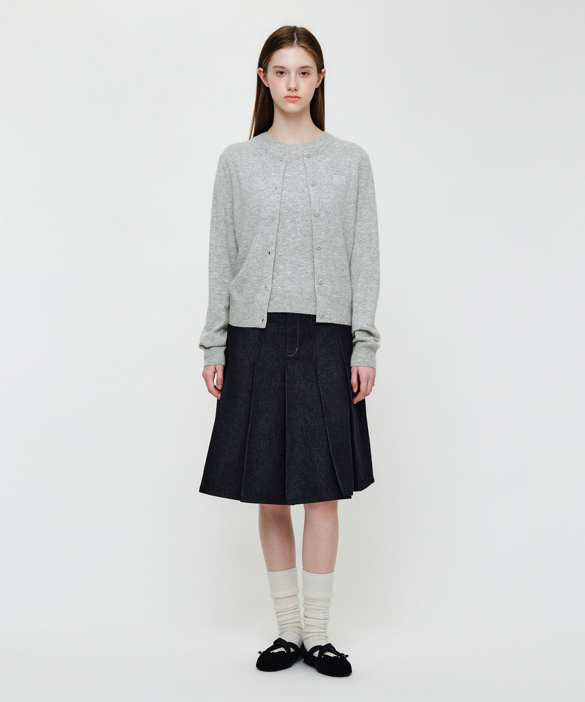 Marithe & Francois Girbaud - Small Classic Logo Round Neck Cardigan Set Up (Melange Gray) product image 4 | TRAB K-Fashion Australia
