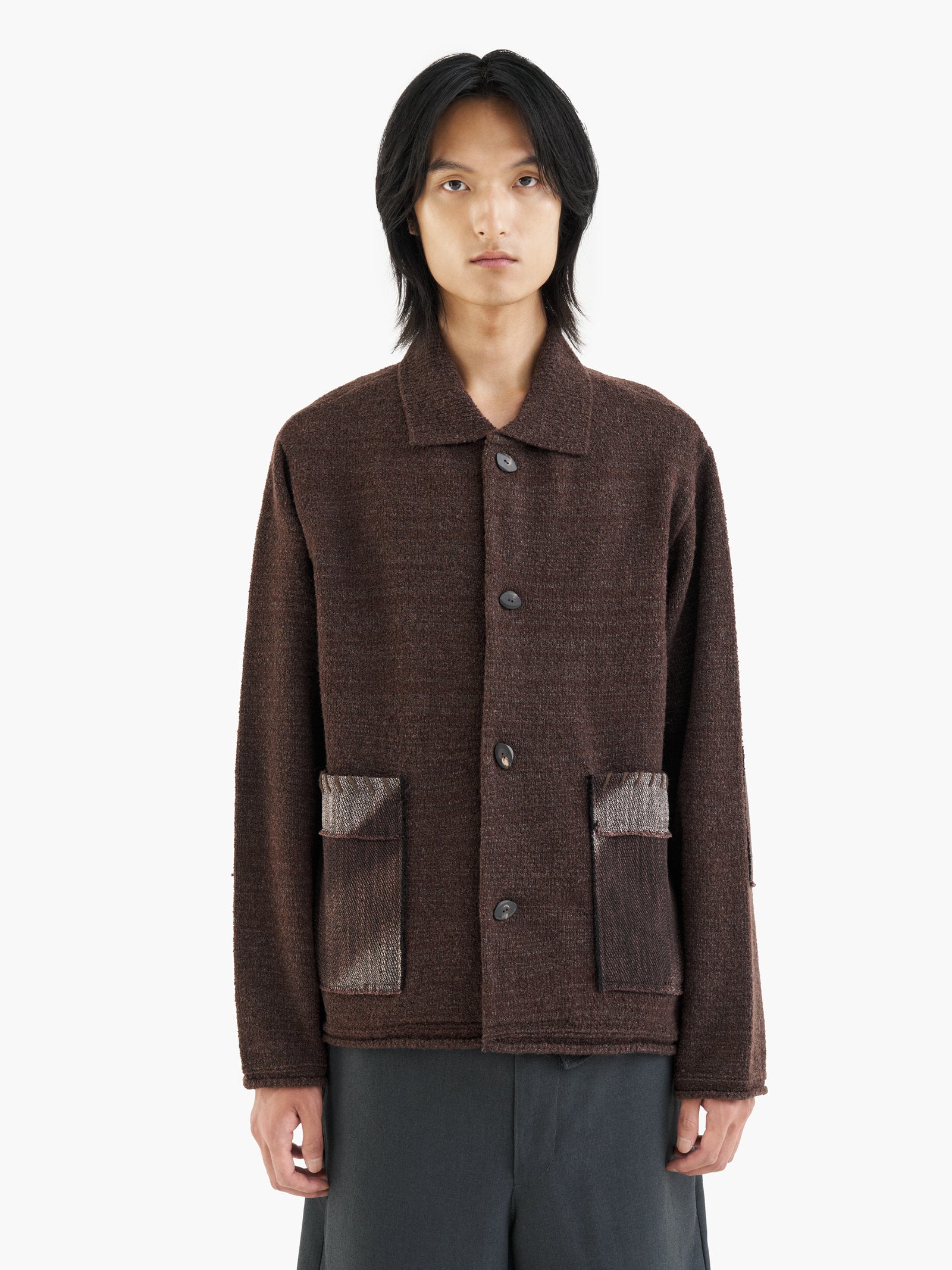 Jiyong Kim - Sun-Bleached Pocket Knit Cardigan (Brown) product image 2 | TRAB K-Fashion Australia
