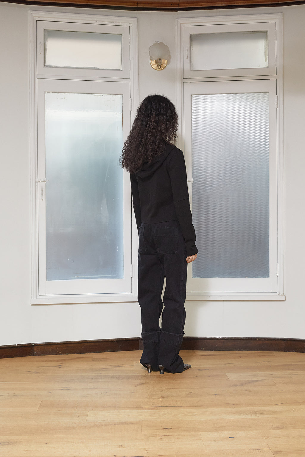 Matin Kim - Sleeve Slit Point Hoody Zip Up (Black) product image 8 | TRAB K-Fashion Australia