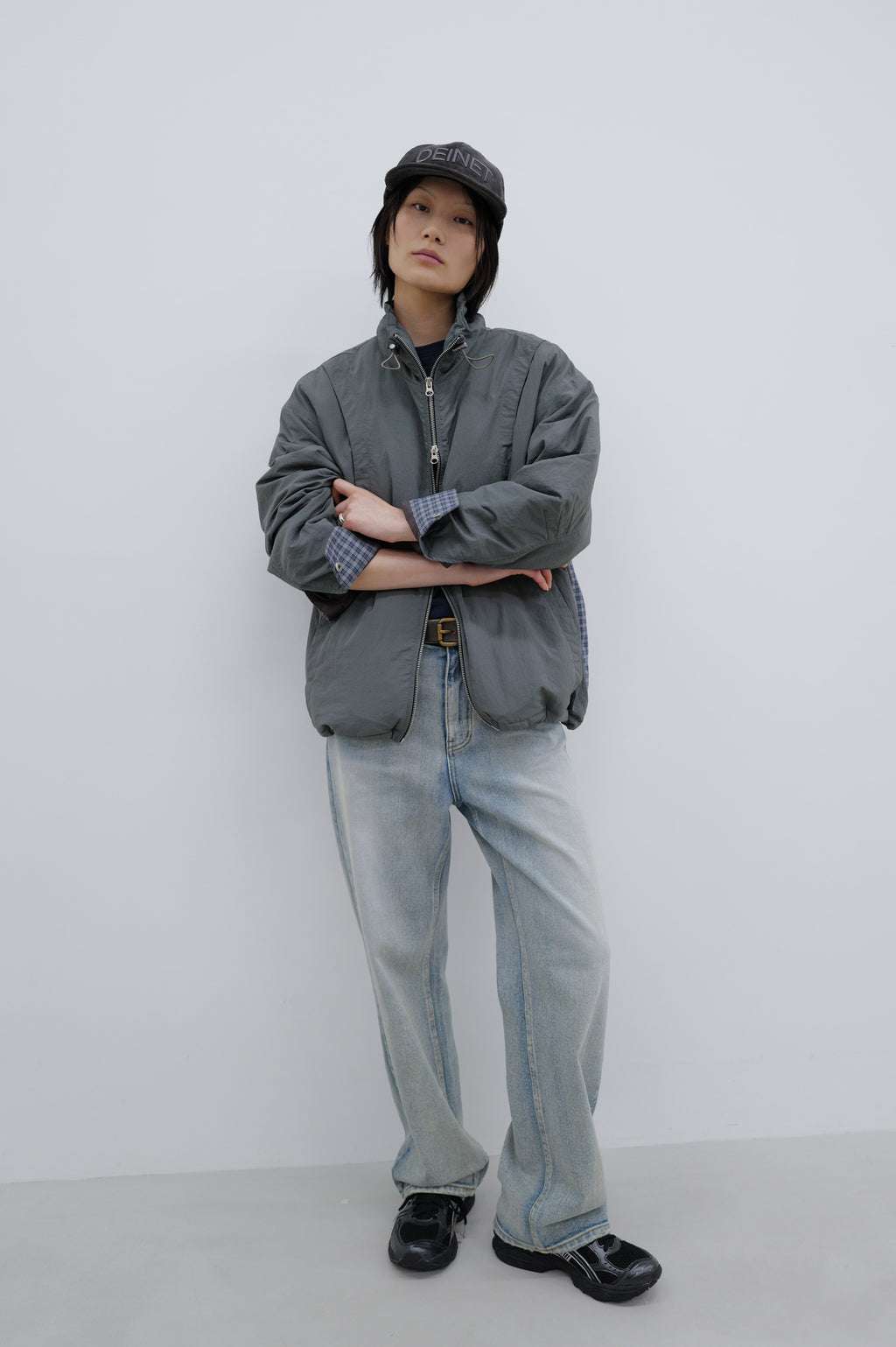 Deinet - Deinet Check Contrast Bomber Jacket (Charcoal) product image 6 | TRAB K-Fashion Australia