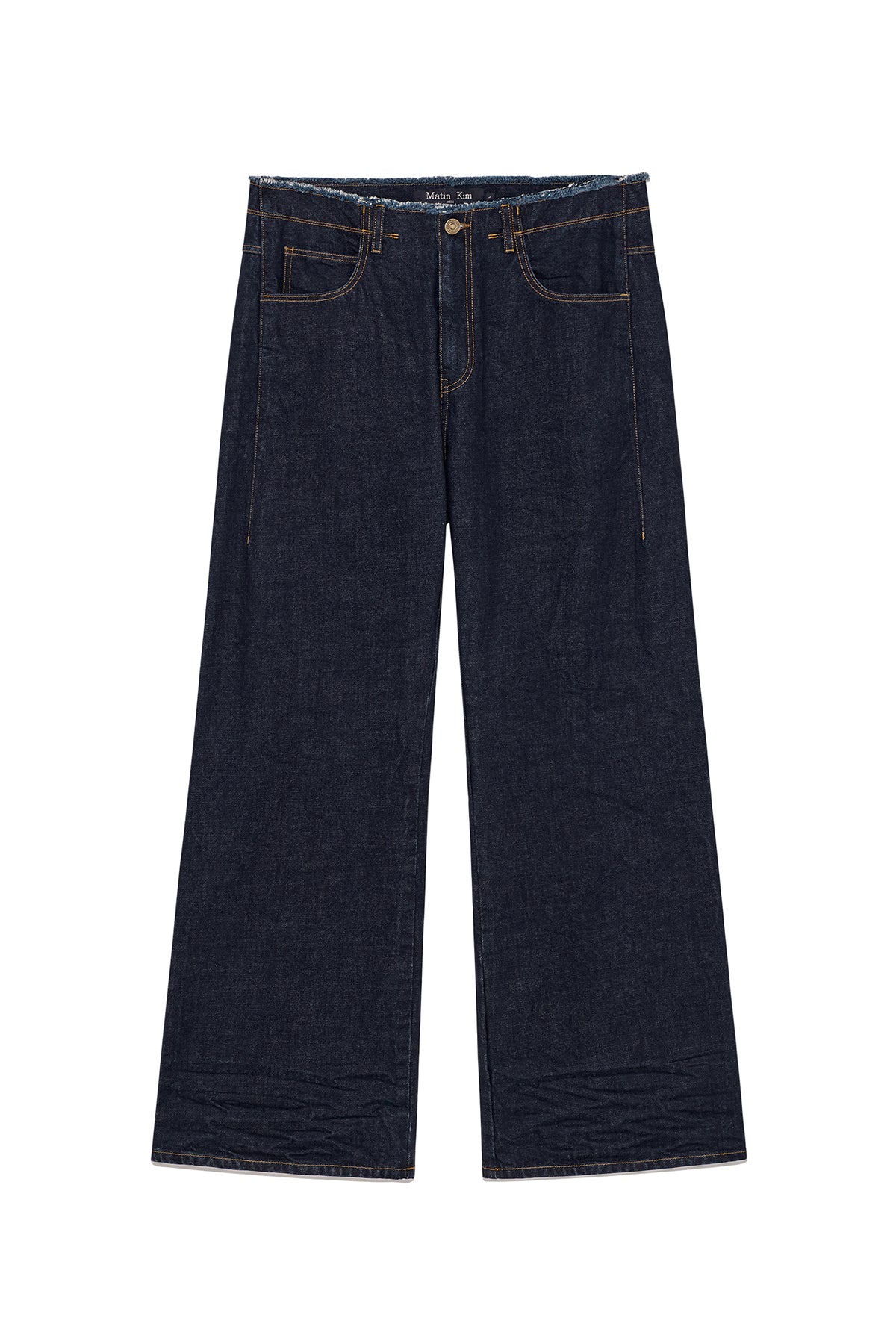 Matin Kim - Back Pintuck Waistless Denim Pants (Navy) product image 1 | TRAB K-Fashion Australia