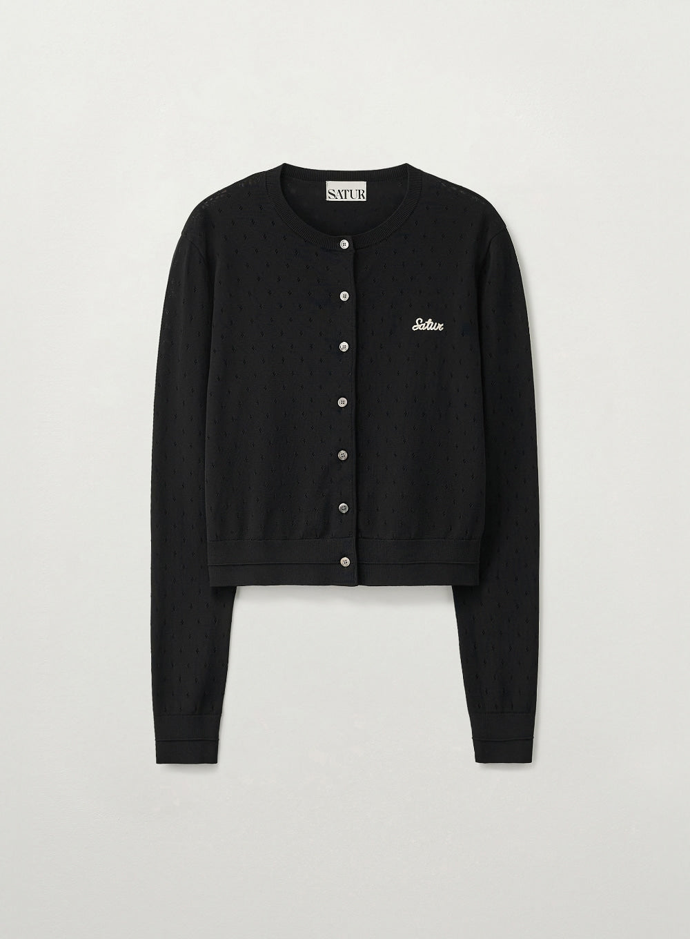 Satur - (W) Pointel Crewneck Cardigan (Black) product image 2 | TRAB K-Fashion Australia