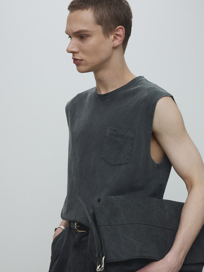 Tonywack - Garment-Dyed Patch Pocket Sleeveless (Faded Black) product image 6 | TRAB K-Fashion Australia