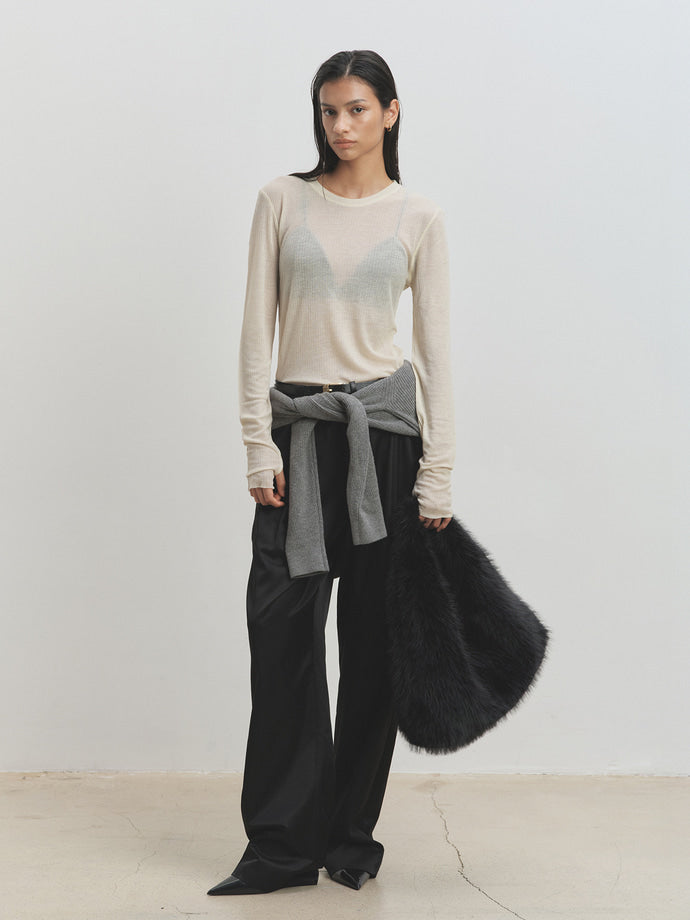 Tonywack - Sheer Wool Ribbed Knit Top (Ivory) product image 1 | TRAB K-Fashion Australia