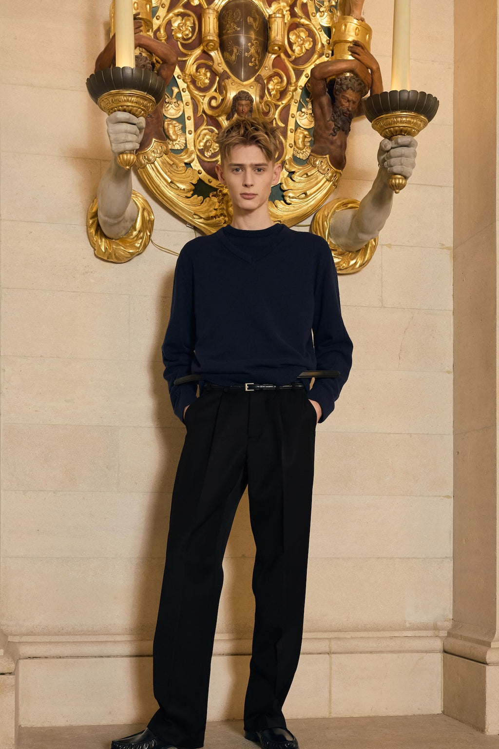 STU - Pin Tuck V-neck Knit (Navy) product image 1 | TRAB K-Fashion Australia