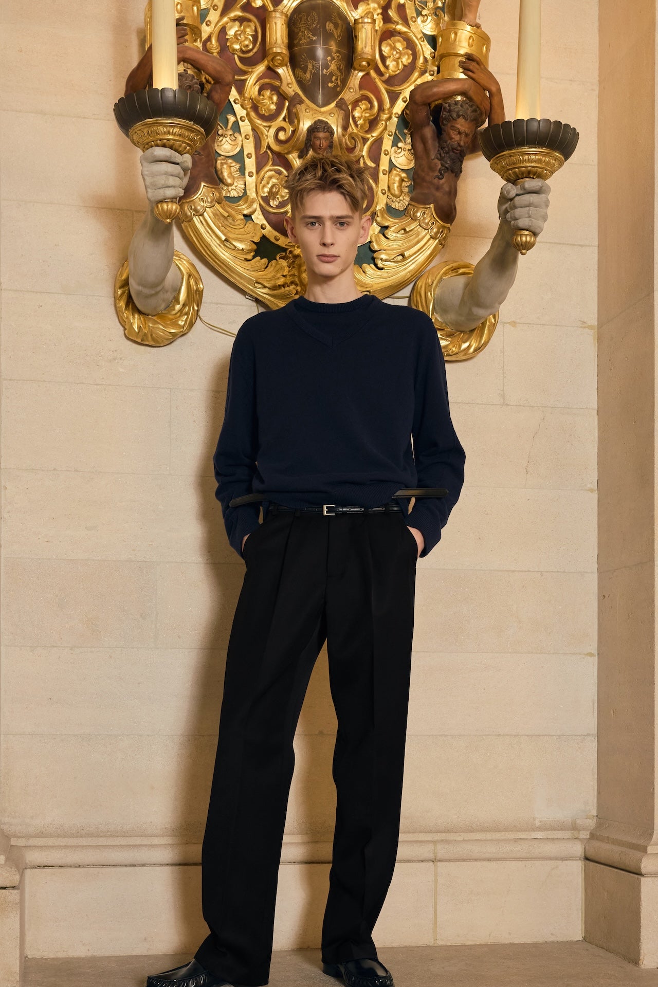 STU - Pin Tuck V-neck Knit (Navy) product image 1 | TRAB K-Fashion Australia