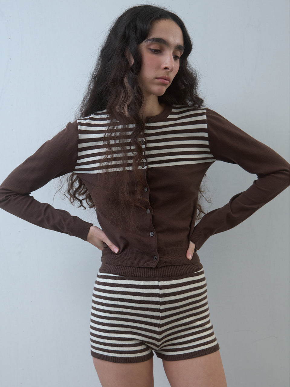 Kijun - Stripe Knit Cardigan (Brown) product image 3 | TRAB K-Fashion Australia