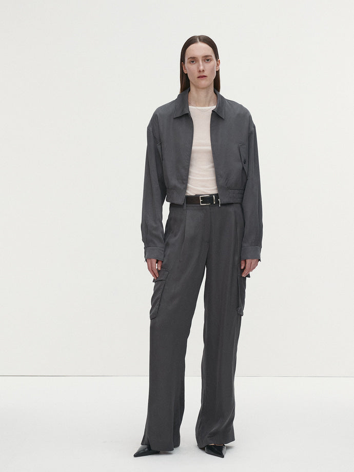 Tonywack - Satin Cropped Blouson Jacket (Carbon Grey) product image 2 | TRAB K-Fashion Australia