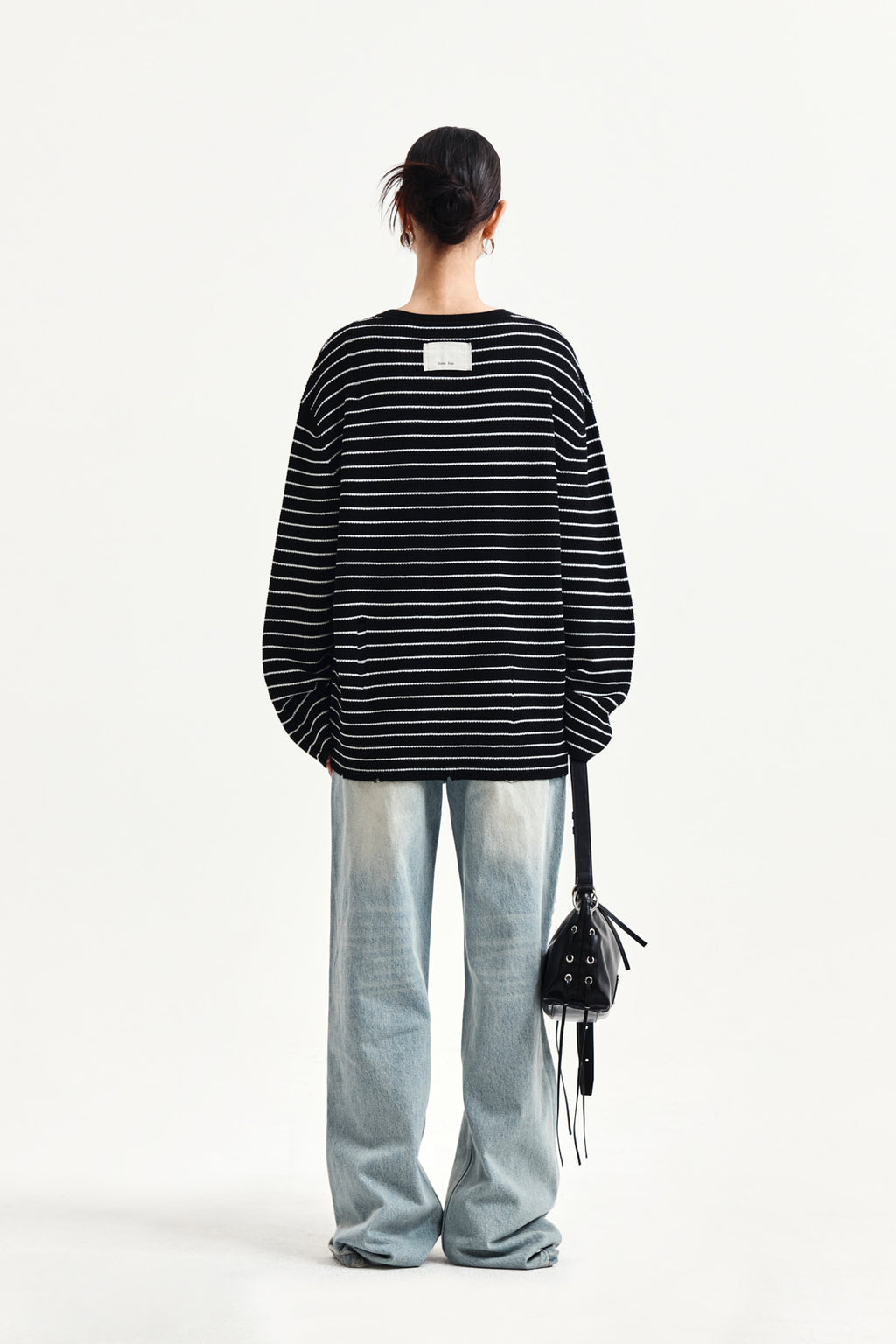Matin Kim - Stripe Damaged Loose Pullover (Black) product image 7 | TRAB K-Fashion Australia