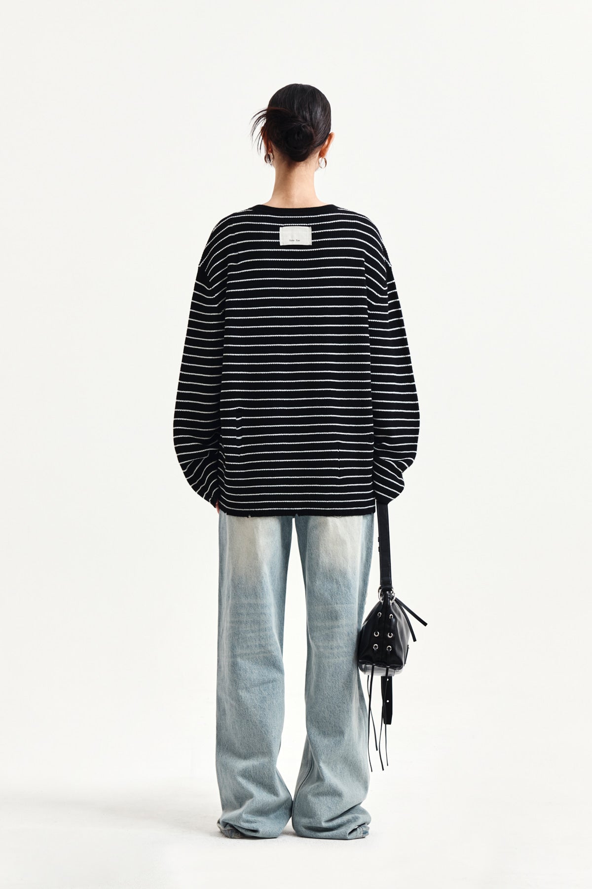 Matin Kim - Stripe Damaged Loose Pullover (Black) product image 7 | TRAB K-Fashion Australia