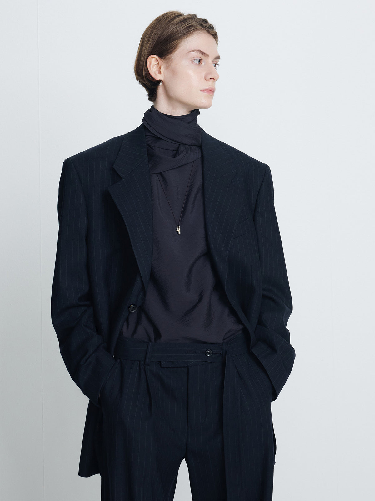 Tonywack - Pin Striped Wool Belted Trousers (Navy Pinstripe) product image 10 | TRAB K-Fashion Australia