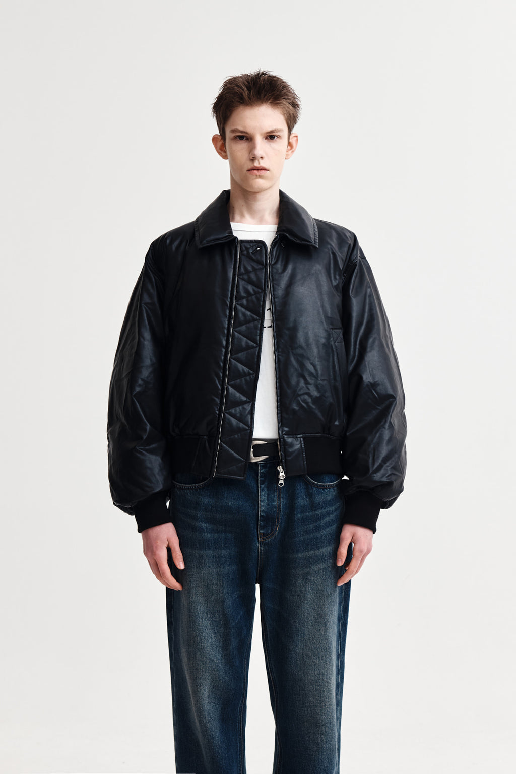 Matin Kim - Faux Leather Down Jumper (Black) product image 1 | TRAB K-Fashion Australia