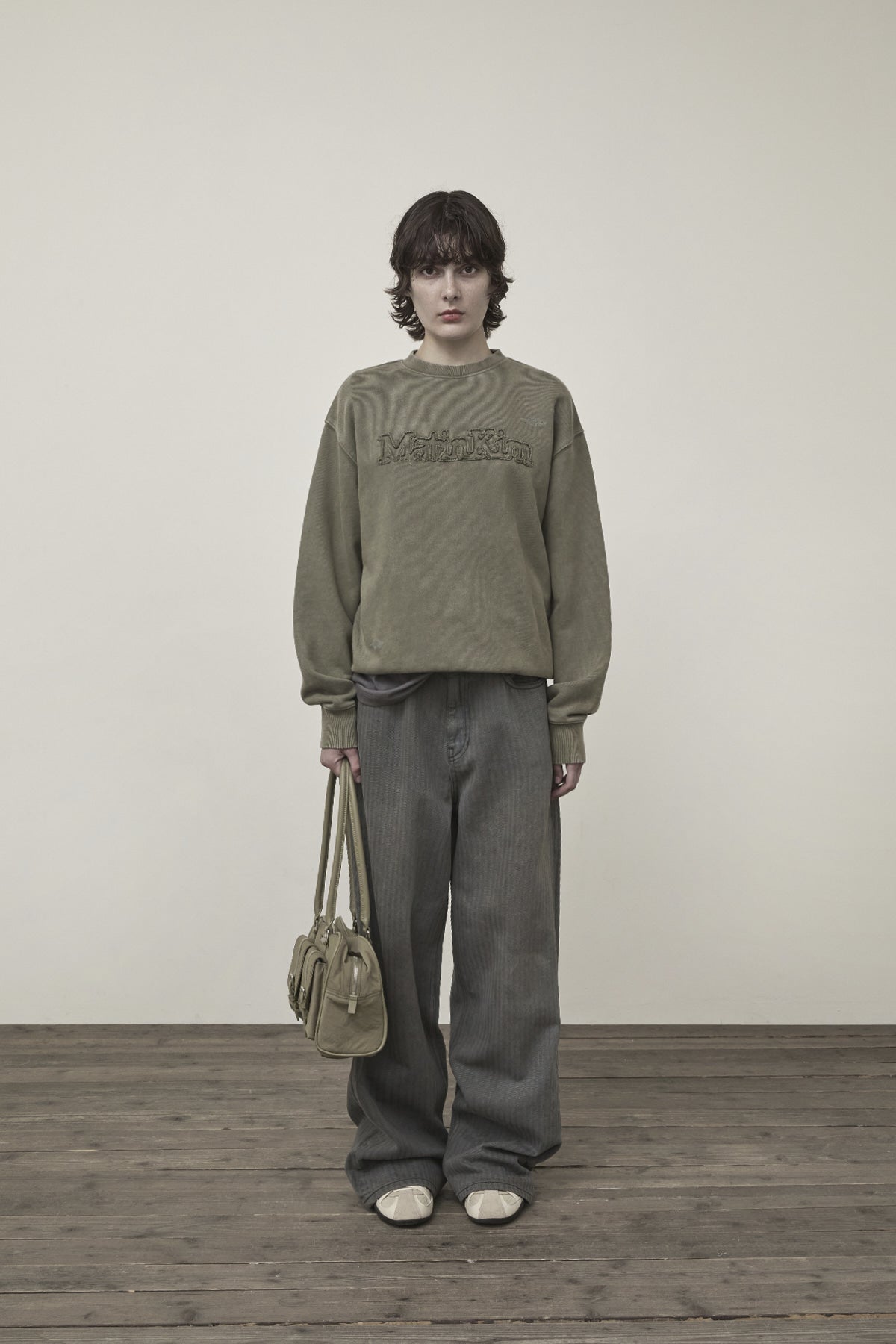 Matin Kim - Vintage Color Dying Logo Sweatshirt (Khaki) product image 5 | TRAB K-Fashion Australia