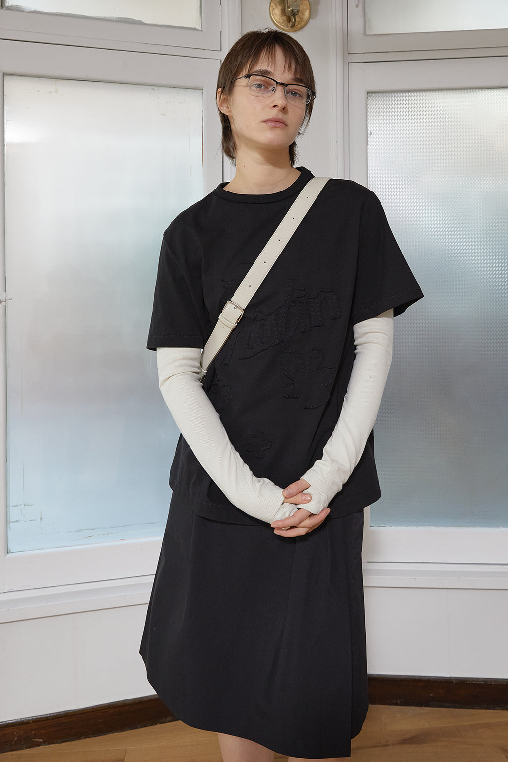 Matin Kim - Flower Applique Logo Top (Black) product image 10 | TRAB K-Fashion Australia