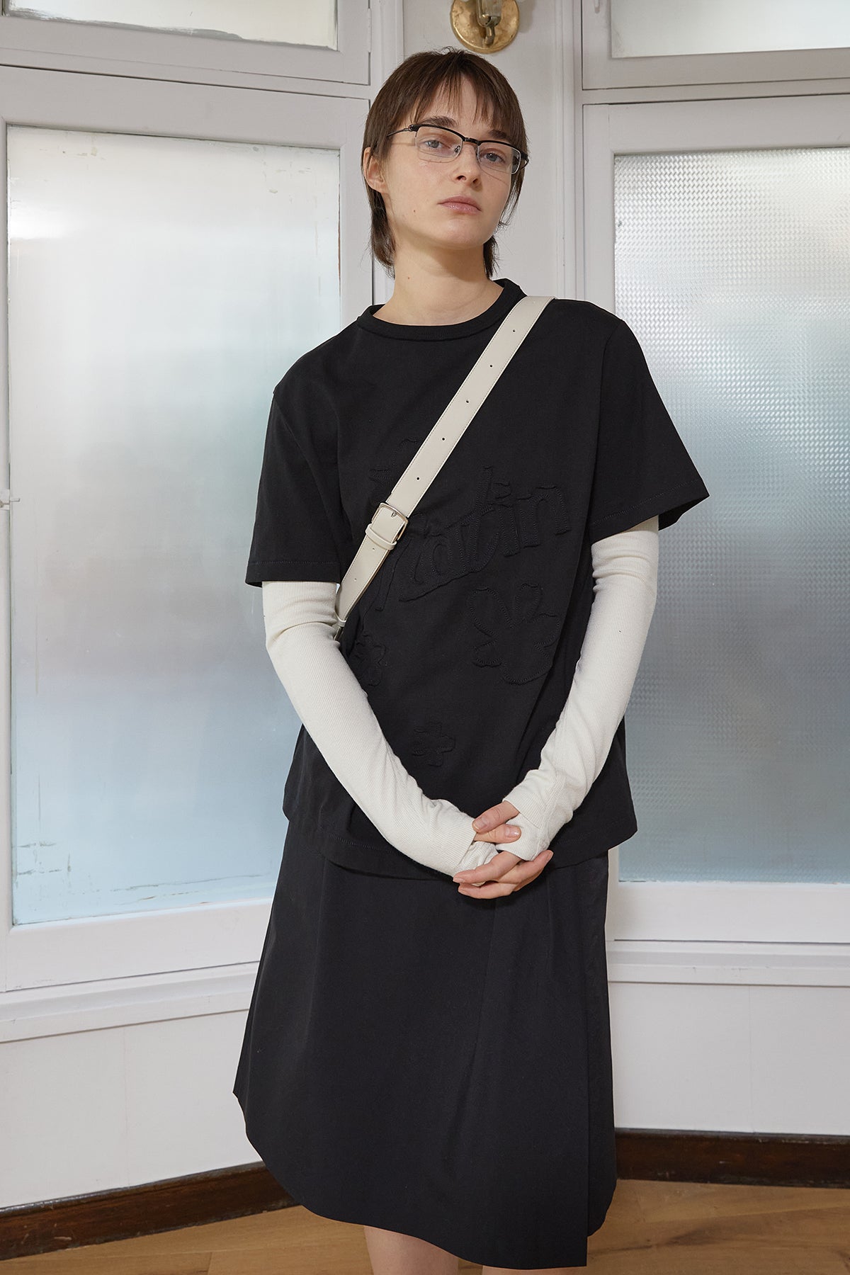 Matin Kim - Flower Applique Logo Top (Black) product image 10 | TRAB K-Fashion Australia