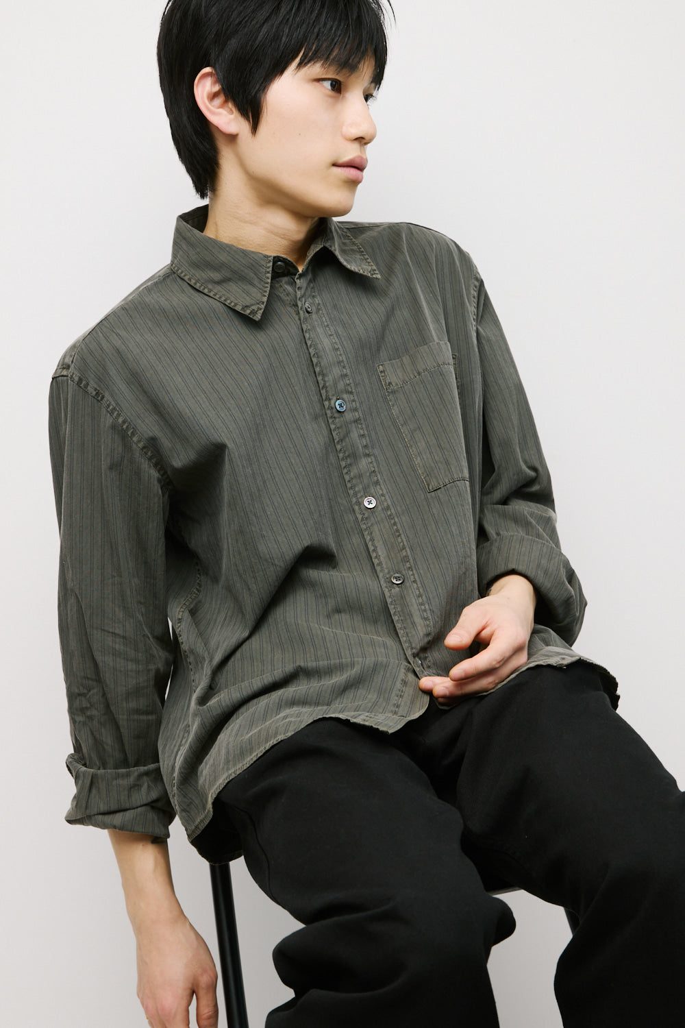 Hatchingroom - Museum Shirt Stripe (Dyed Khaki Grey) product image 6 | TRAB K-Fashion Australia