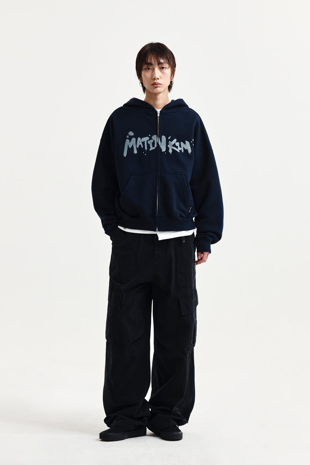 Matin Kim - Graffiti Logo Hoody Zip Up (Navy) product image 14 | TRAB K-Fashion Australia