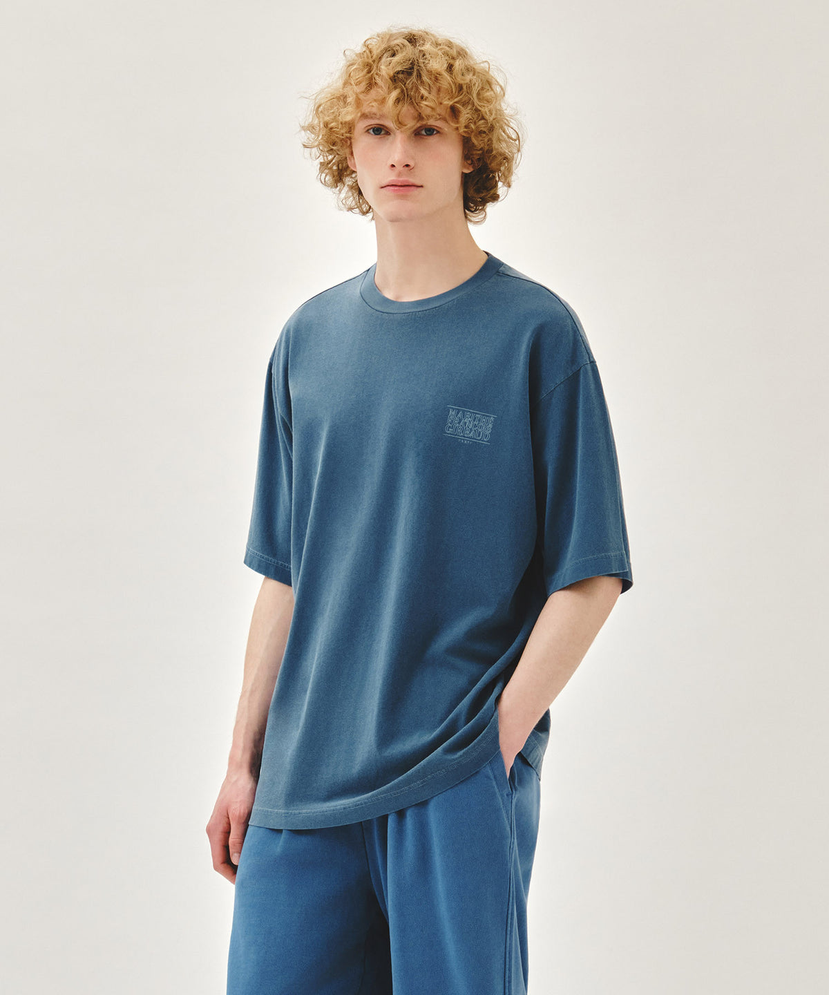 Marithe & Francois Girbaud - Outline Classic Logo Dyeing Oversized Tee (Light Blue) product image 2 | TRAB K-Fashion Australia