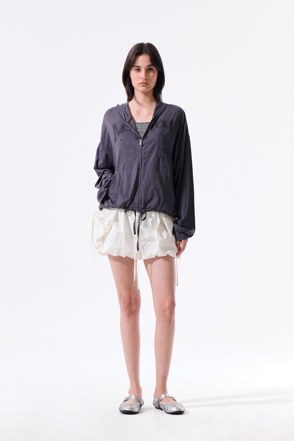Matin Kim - Matin 16 Applique Logo Hoody Zip Up (Dark Navy) product image 10 | TRAB K-Fashion Australia