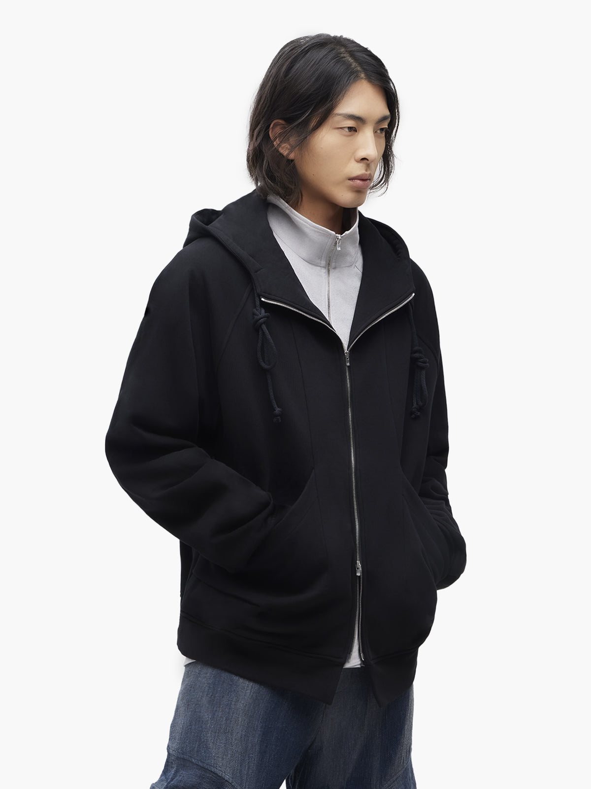 Jiyong Kim - Draped Zip-Up Hoodie (Black) product image 2 | TRAB K-Fashion Australia
