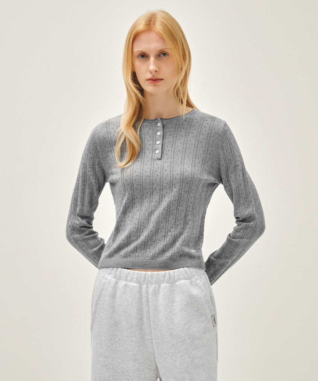 Marithe & Francois Girbaud - Crochet Half Button Knit (Melange Gray) product image 1 | TRAB K-Fashion Australia