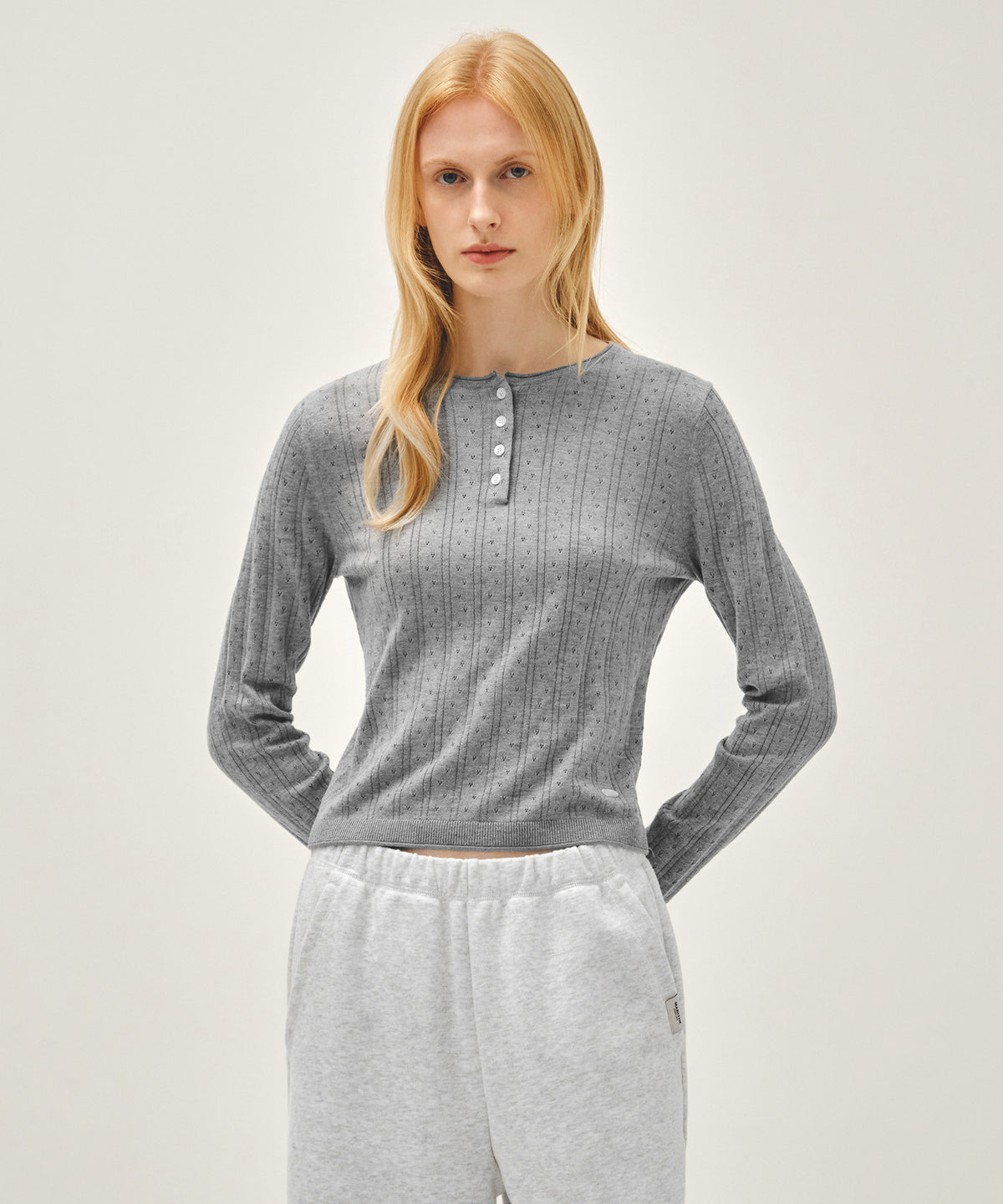 Marithe & Francois Girbaud - Crochet Half Button Knit (Melange Gray) product image 1 | TRAB K-Fashion Australia