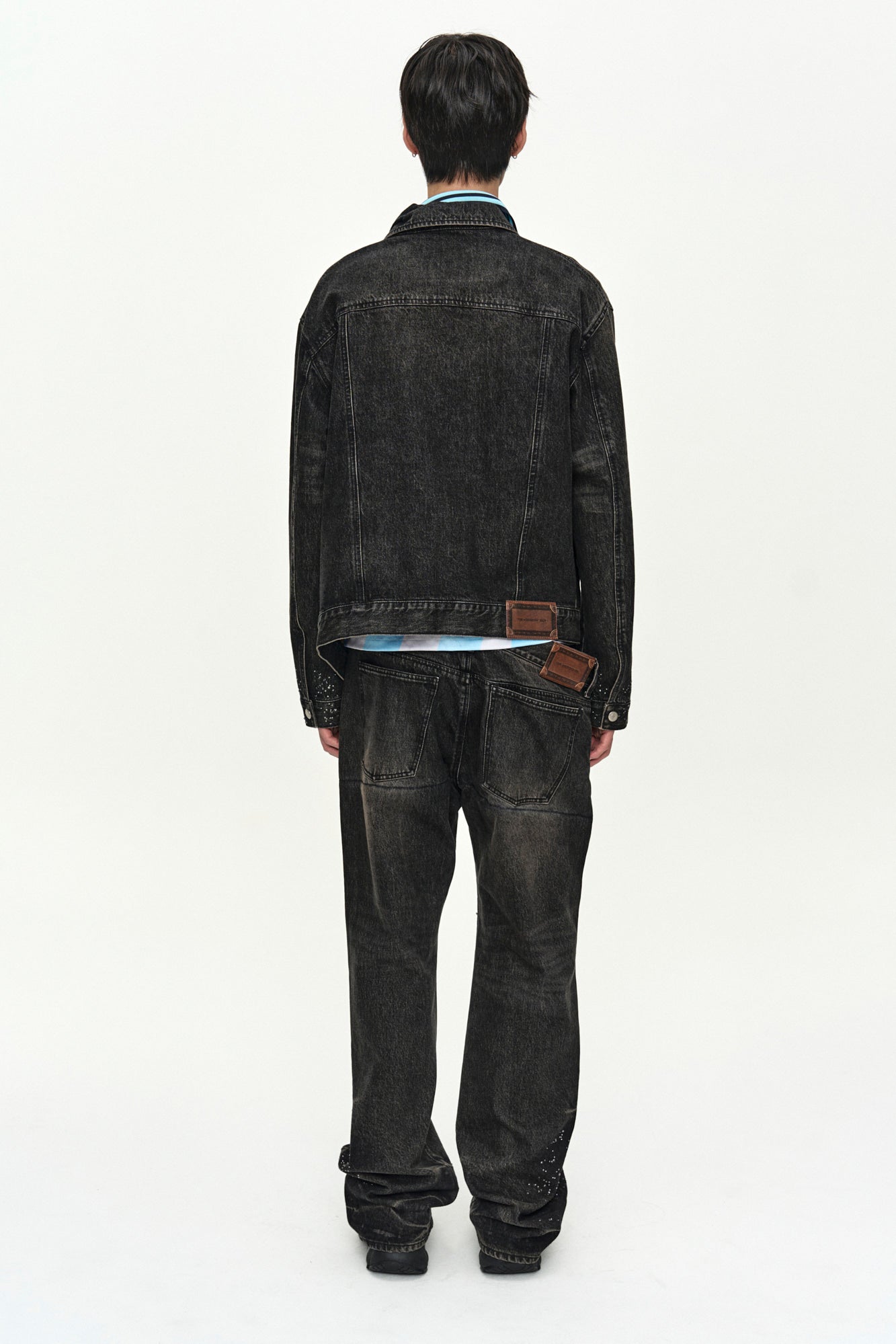 Andersson Bell - Unisex Asymmetric Layered Beads Denim Jacket (Black) product image 4 | TRAB K-Fashion Australia