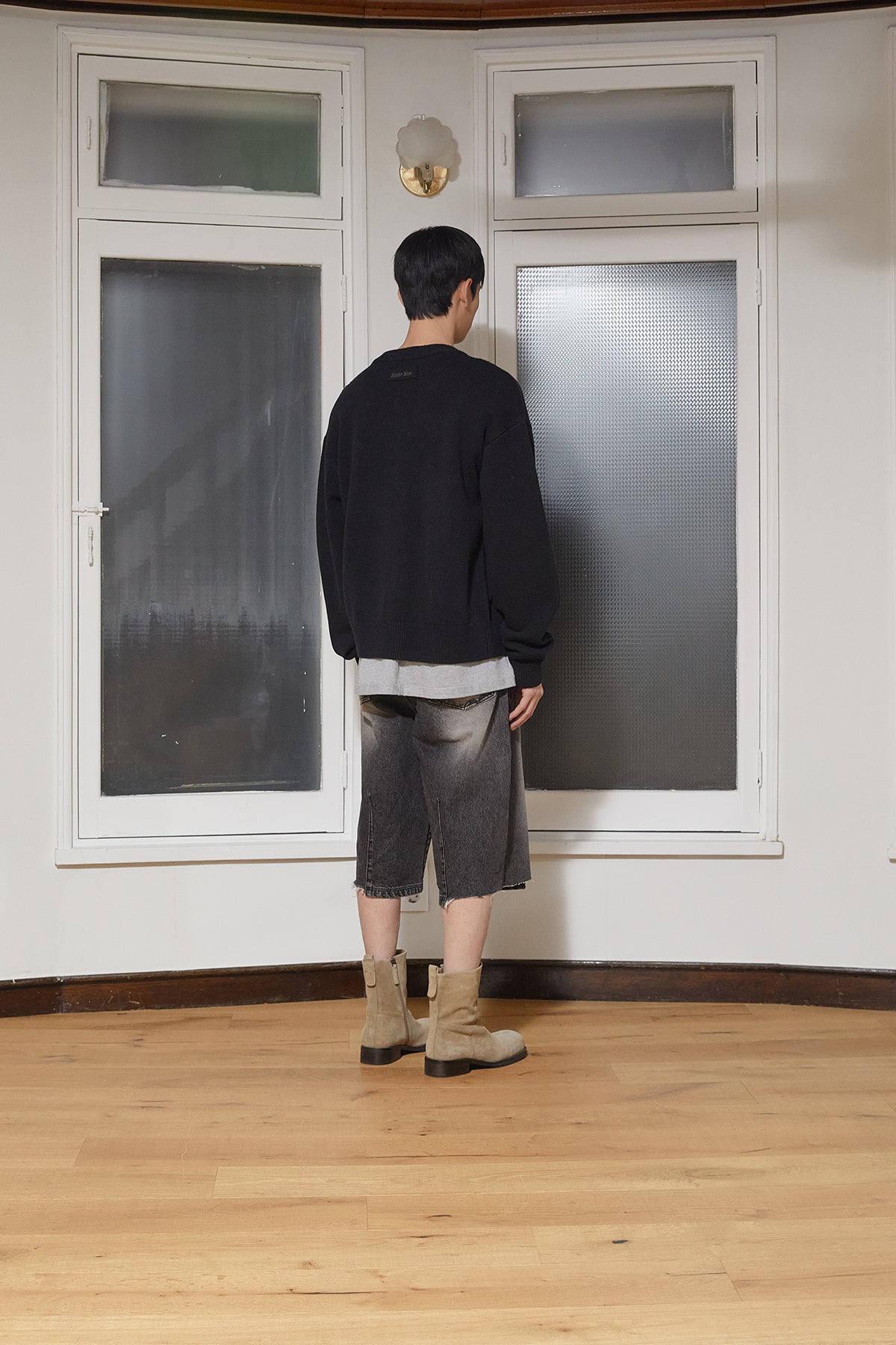 Matin Kim - Punching Line Point Round Neck Cardigan (Black) product image 8 | TRAB K-Fashion Australia