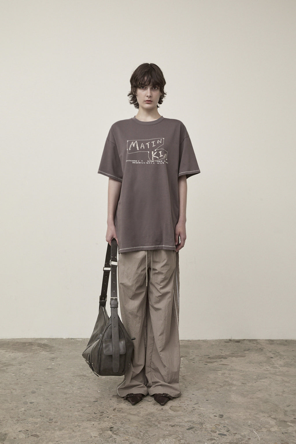 Matin Kim - Side Logo Wide Track Pants (Khaki) product image 11 | TRAB K-Fashion Australia