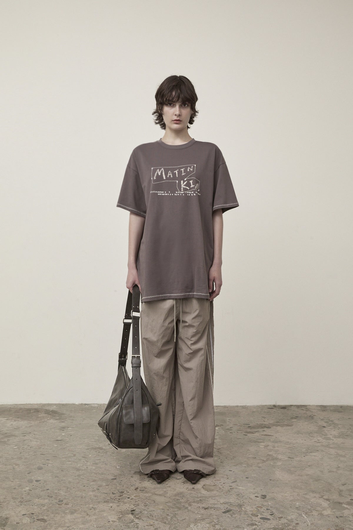 Matin Kim - Side Logo Wide Track Pants (Khaki) product image 11 | TRAB K-Fashion Australia