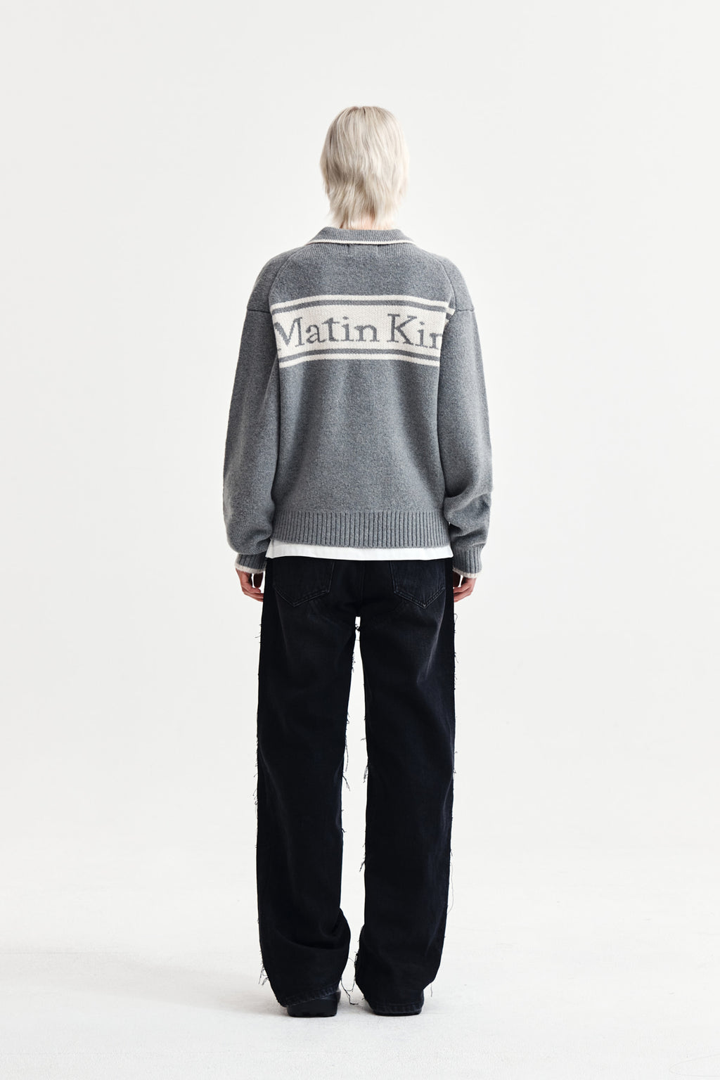 Matin Kim - Back Logo Collar Knit Top (Grey) product image 8 | TRAB K-Fashion Australia