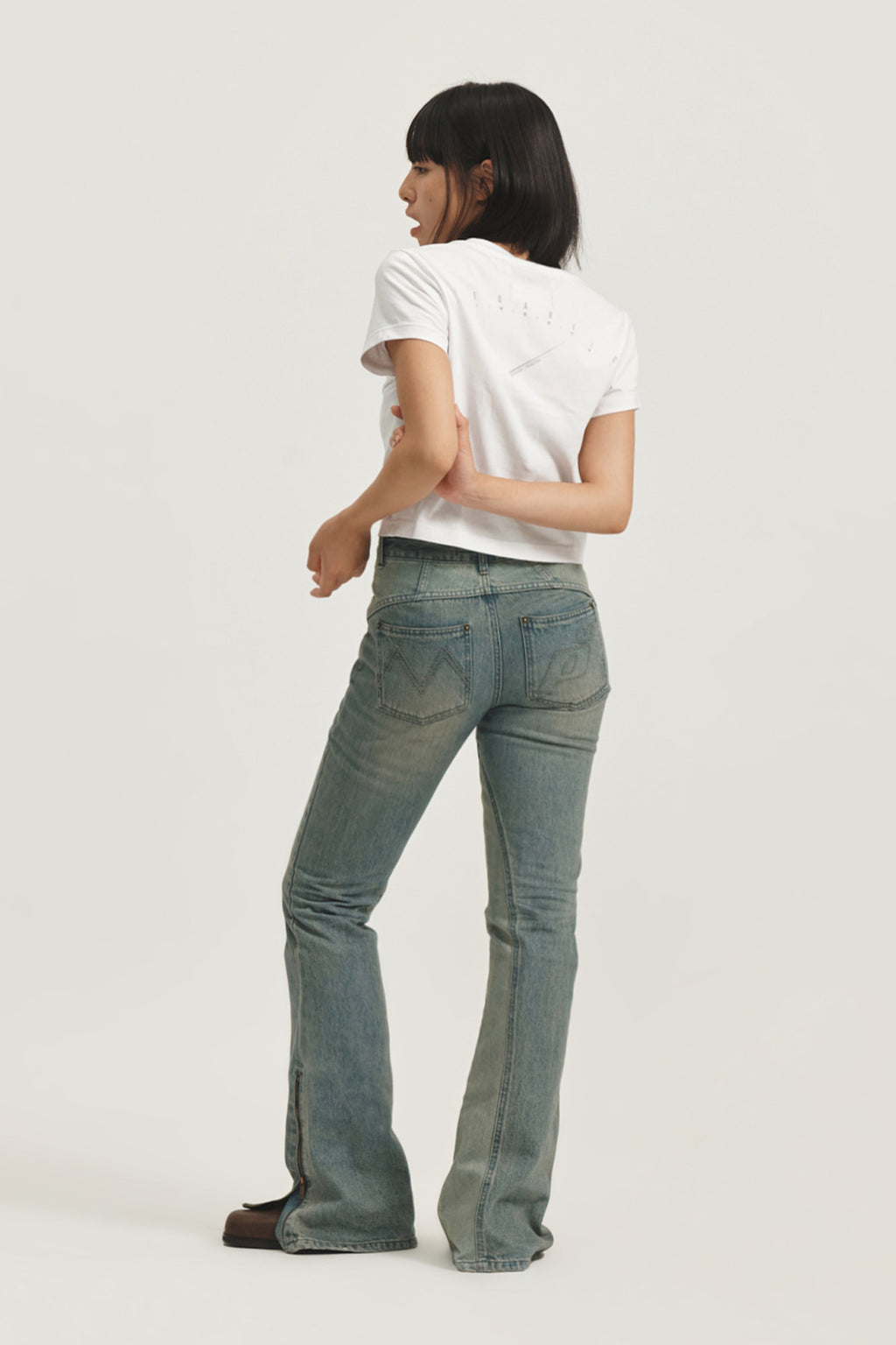 Matin Kim - Peaches Zipper Detail Boots Cut Denim Pants (Light Blue) product image 1 | TRAB K-Fashion Australia