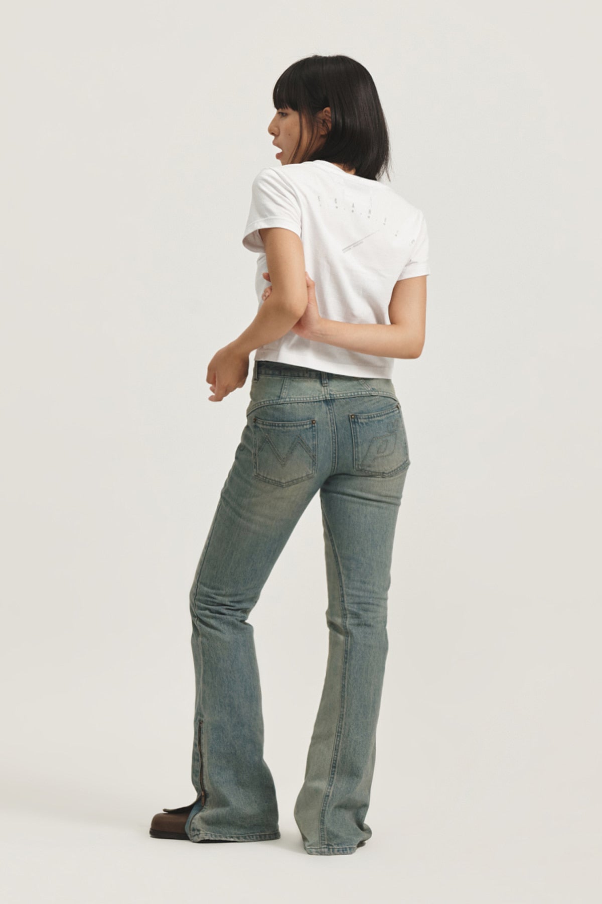 Matin Kim - Peaches Zipper Detail Boots Cut Denim Pants (Light Blue) product image 1 | TRAB K-Fashion Australia