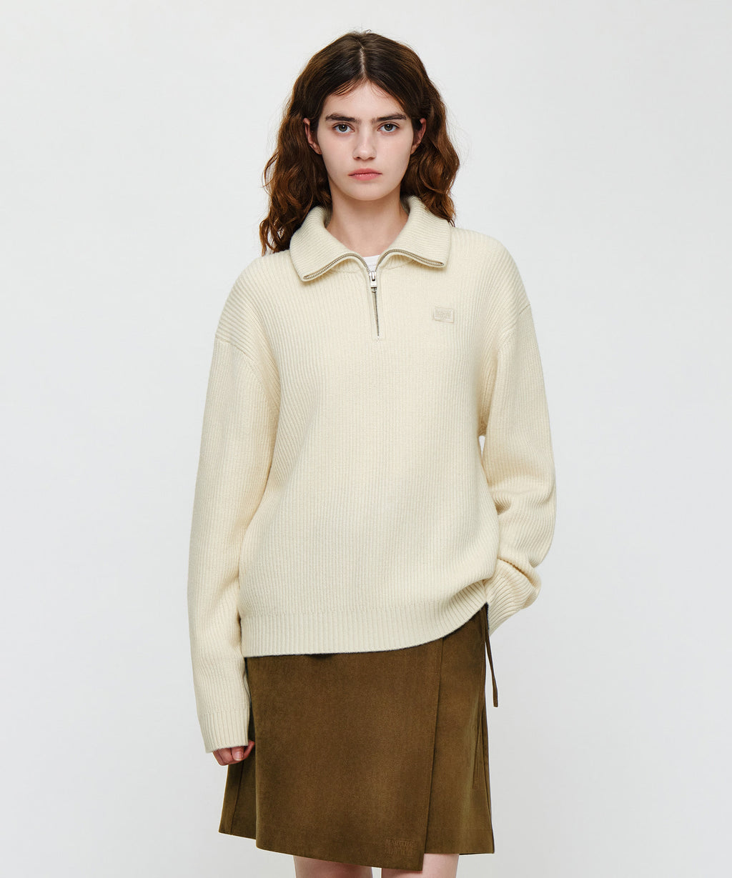 Marithe & Francois Girbaud - Small Classic Logo Oversized Half Zip-up Knit (Ivory) product image 1 | TRAB K-Fashion Australia