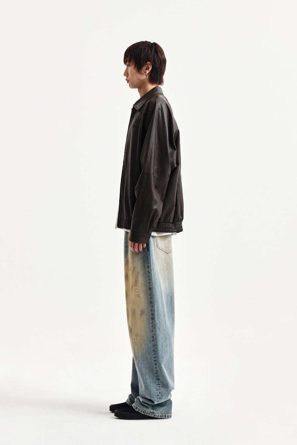 Matin Kim - Small Logo Faux Leather Zip Up Jumper (Brown) product image 12 | TRAB K-Fashion Australia