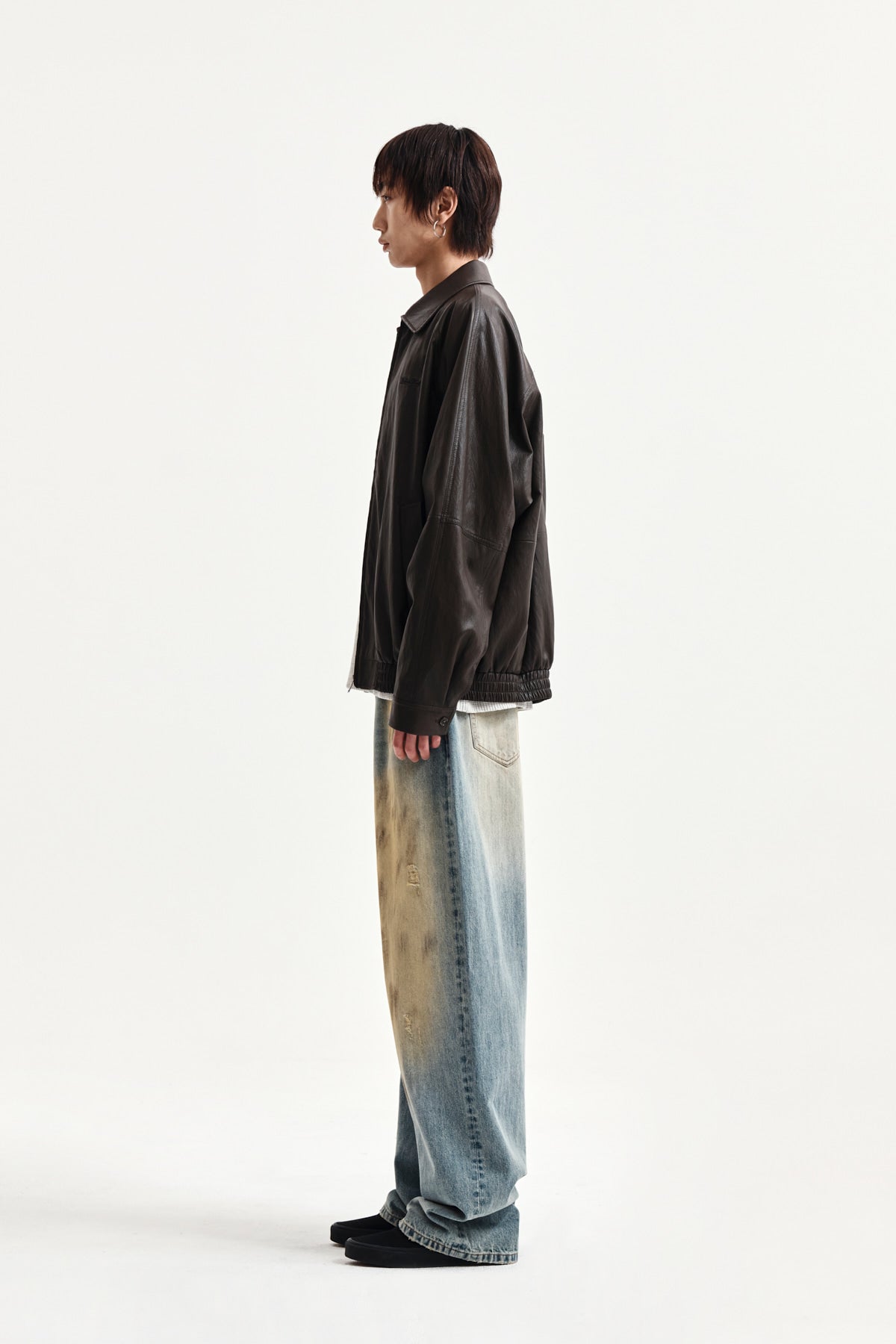 Matin Kim - Small Logo Faux Leather Zip Up Jumper (Brown) product image 12 | TRAB K-Fashion Australia