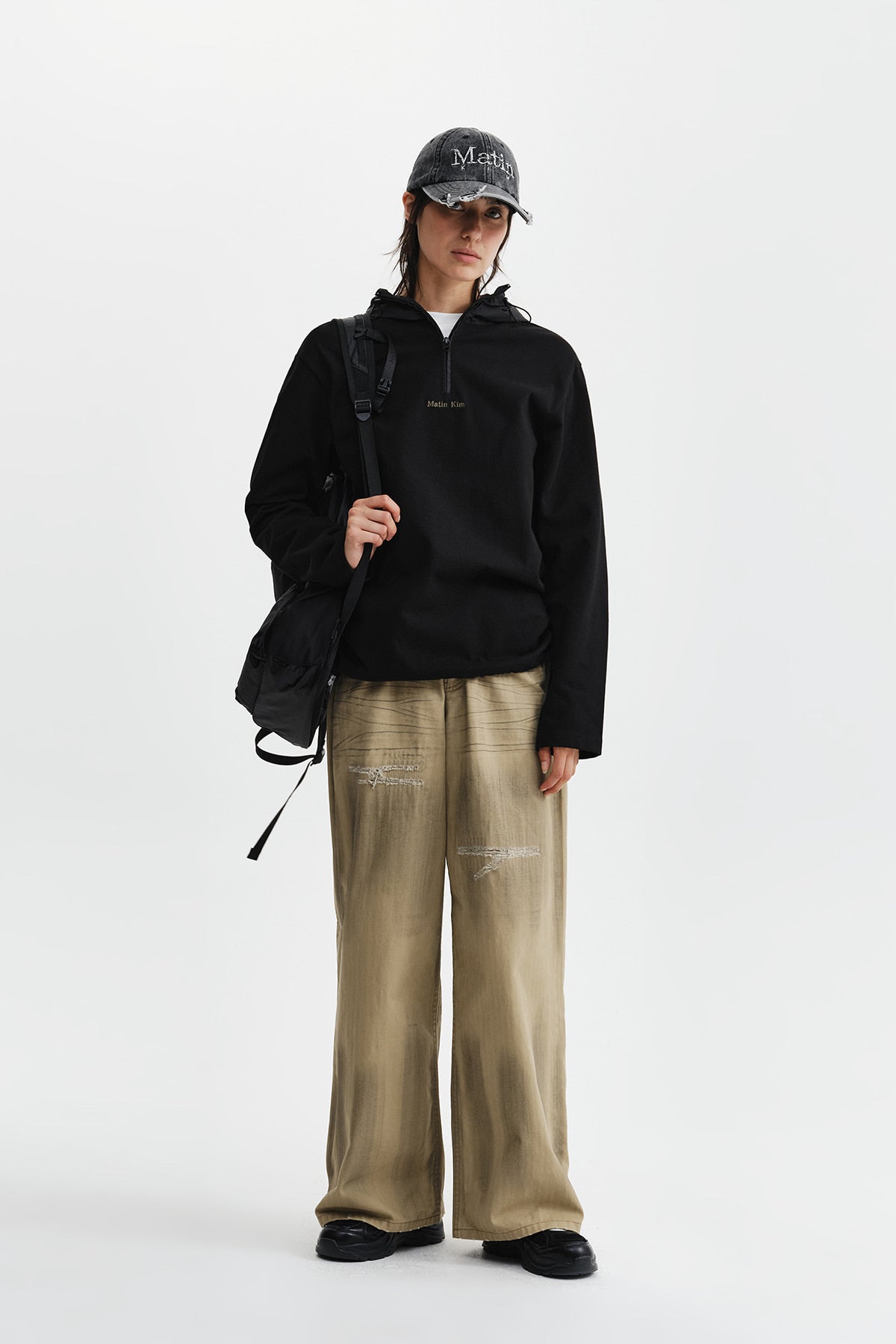 Matin Kim - Distressed Herringbone Wide Pants (Beige) product image 9 | TRAB K-Fashion Australia