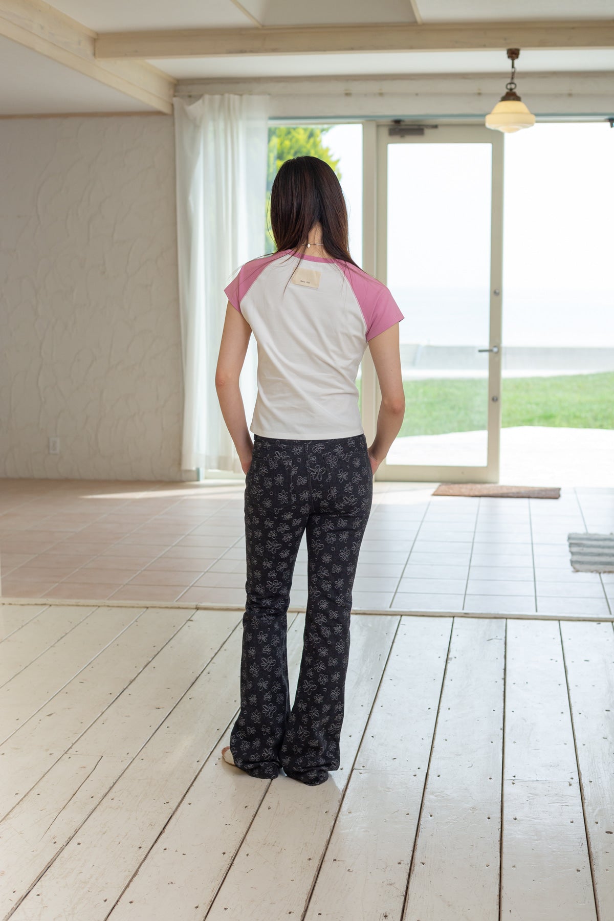 Matin Kim - Flower Stitch Raglan Logo Top (Pink) product image 9 | TRAB K-Fashion Australia