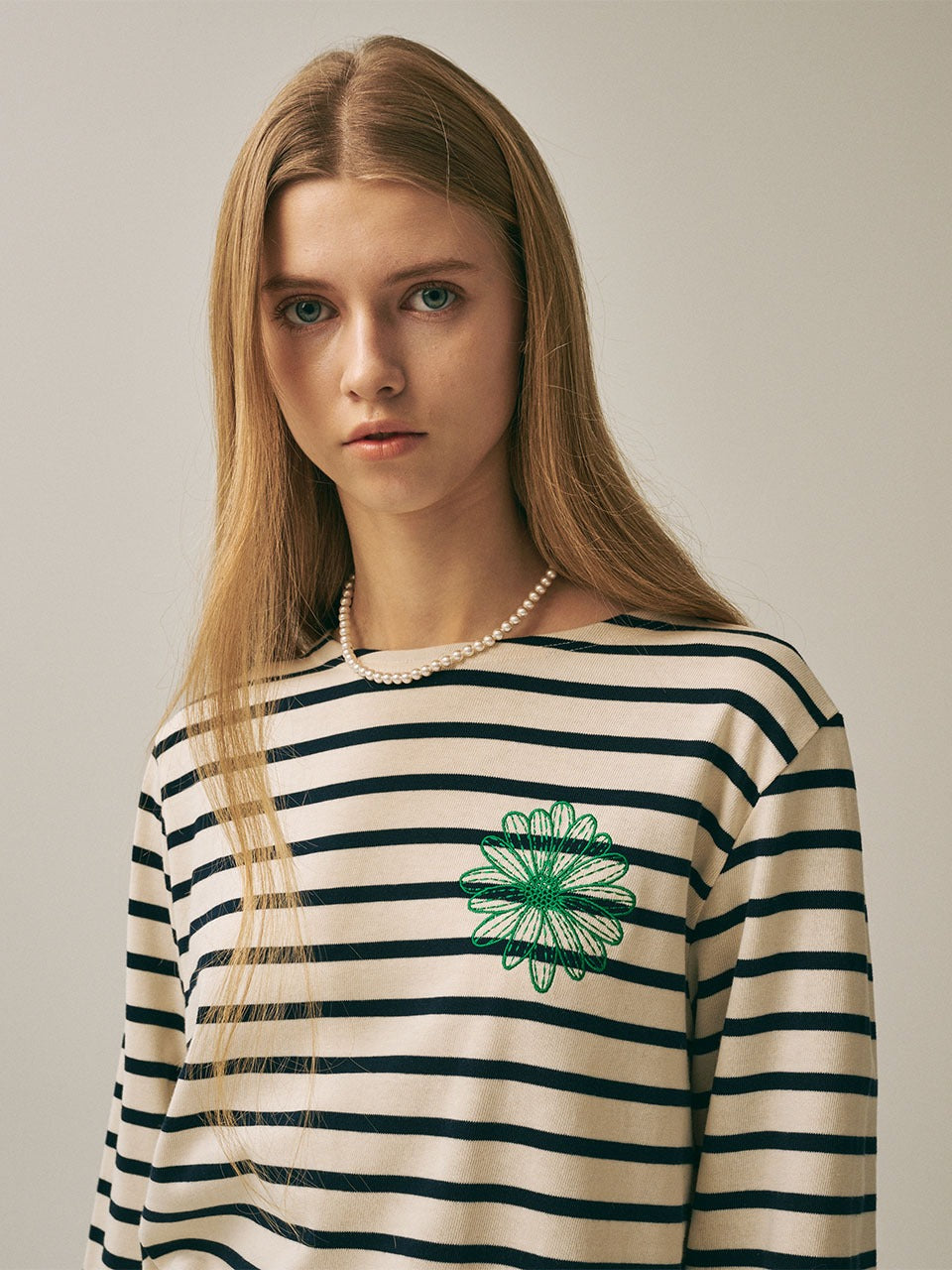 Mardi Mercredi - Tshirt Long Sleeve Stripe (Ivory Green) product image 1 | TRAB K-Fashion Australia