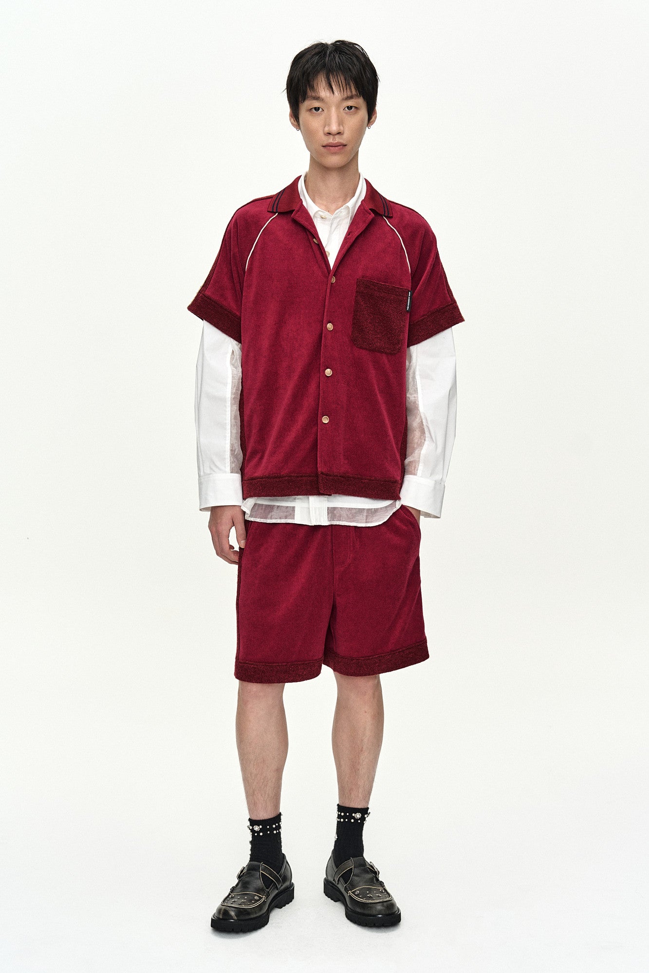 Andersson Bell - Lagos Terry Open Collar Shirt (Wine) product image 2 | TRAB K-Fashion Australia