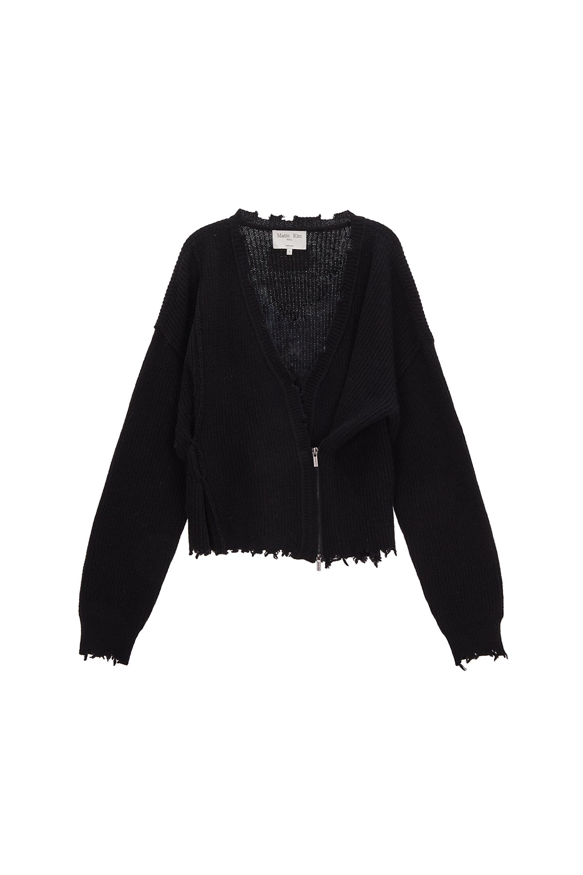 Matin Kim - Pinched Two Way Knit Zip Cardigan (Black) product image 1 | TRAB K-Fashion Australia