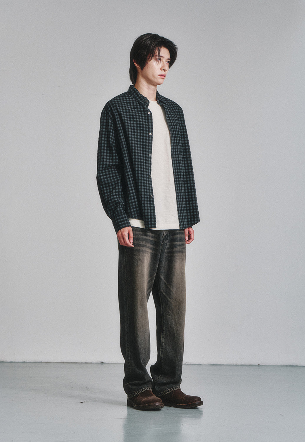 Art if acts - Gingham Check Oxford Shirt (Grey/Black) product image 3 | TRAB K-Fashion Australia