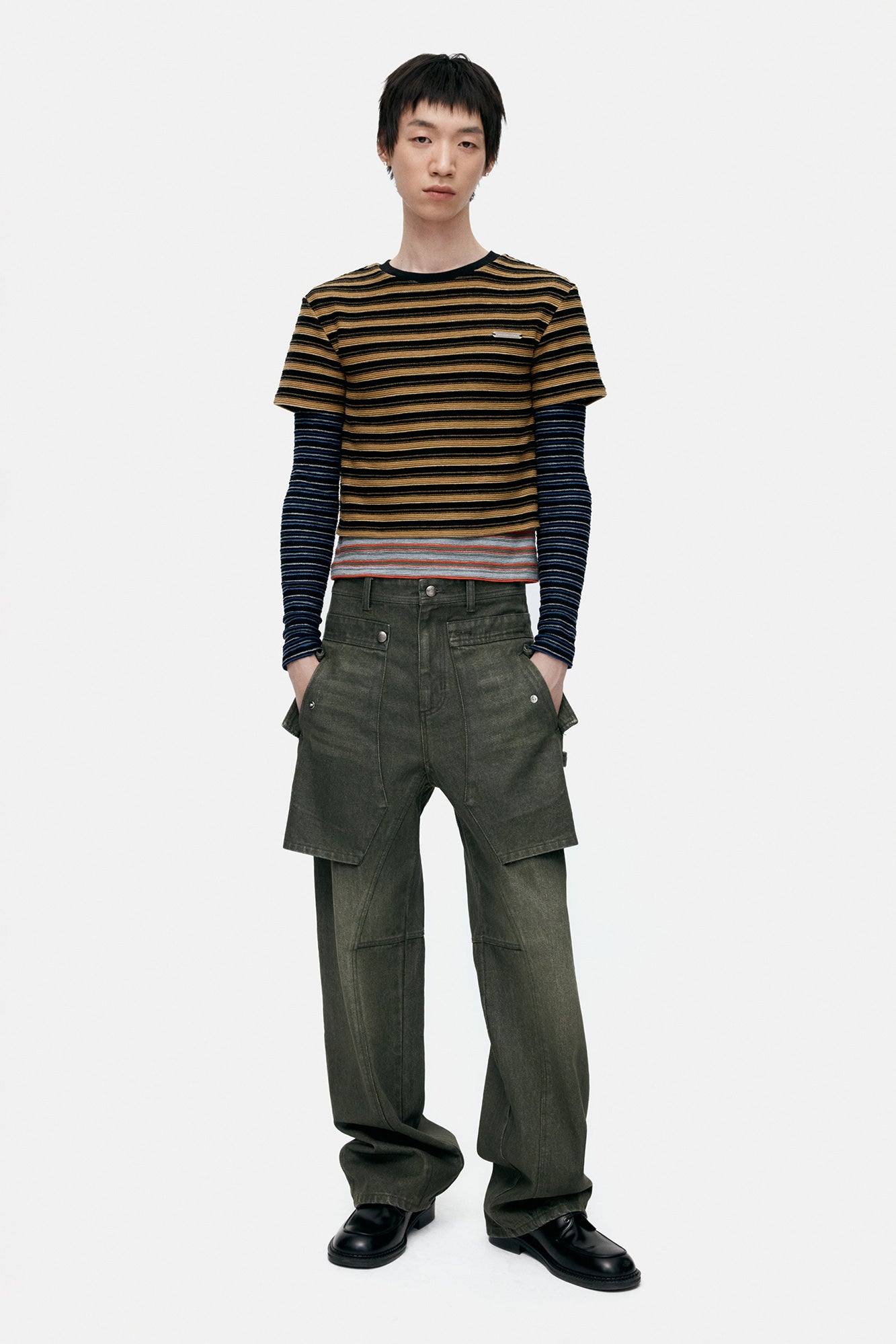 Andersson Bell - Unisex Raptor Layered Wide-Leg Jeans (Washed Green) product image 2 | TRAB K-Fashion Australia