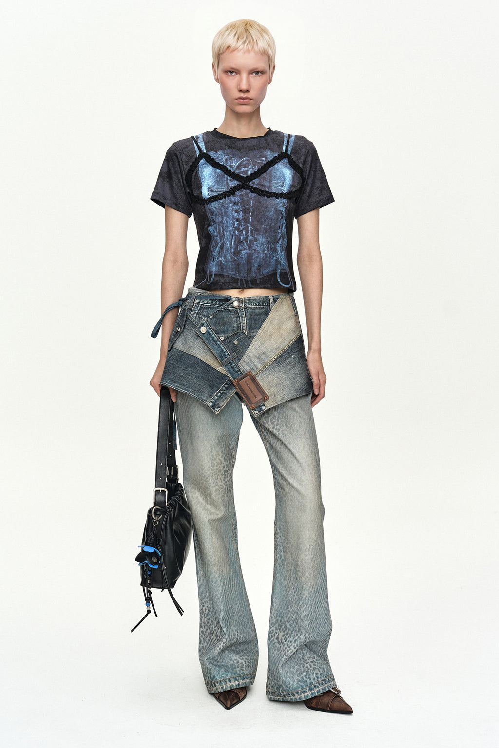 Andersson Bell - [Pre-Order – Ships June 19] Lingerie Trompe-L'oeil Graphic T-Shirt (Charcoal) product image 2 | TRAB K-Fashion Australia